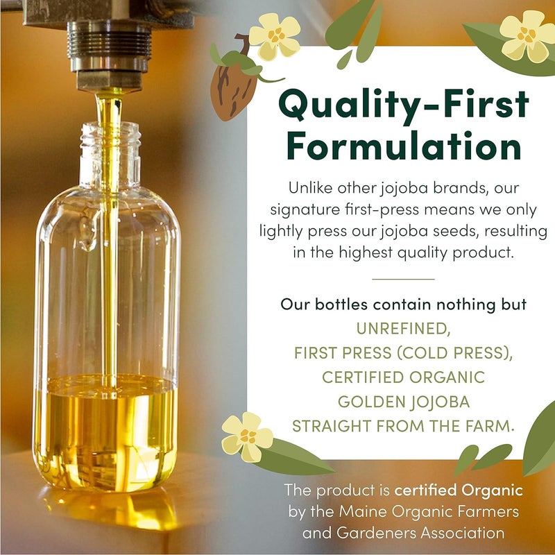 HobaCare Organic Jojoba Baby Oil with Pump Dispenser - 100% Pure Natural Unrefined Unscented Hexane Free Cold Pressed Jojoba Oil for Baby Hair, Infant Skin, Scalp Moisturizing (8.45 oz) - Image 4